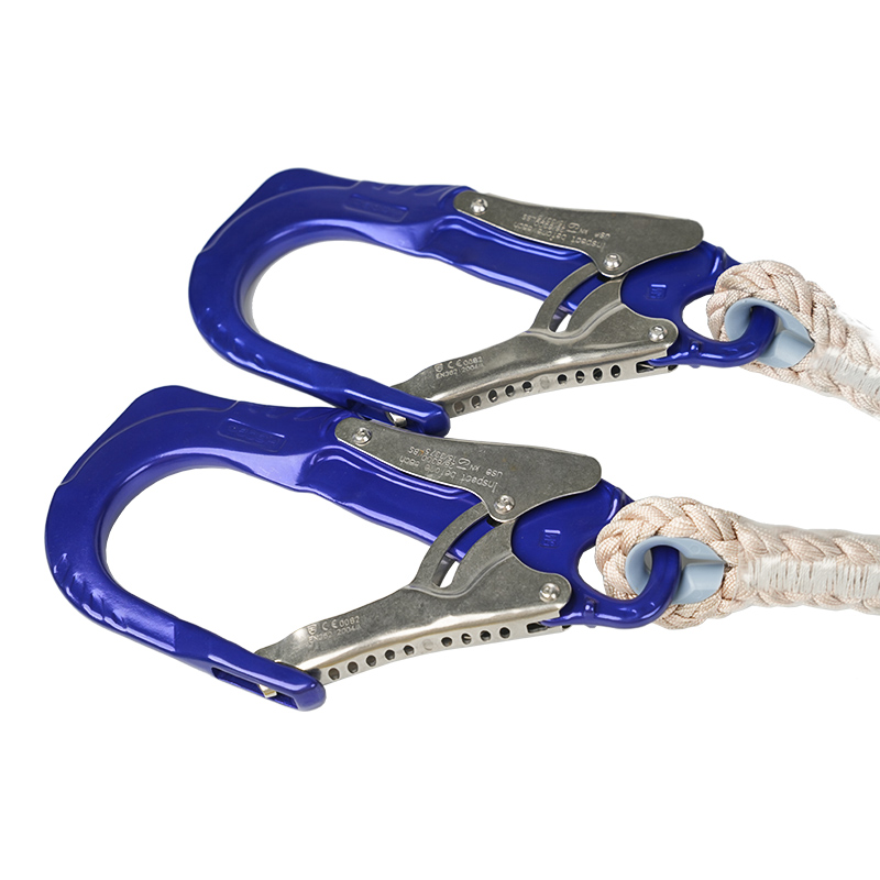 Cordão de segurança E para proteção contra quedas KA-L17 com ovas de nylon, 2 ganchos de liga de alumínio e 1 mosquetão de liga de alumínio